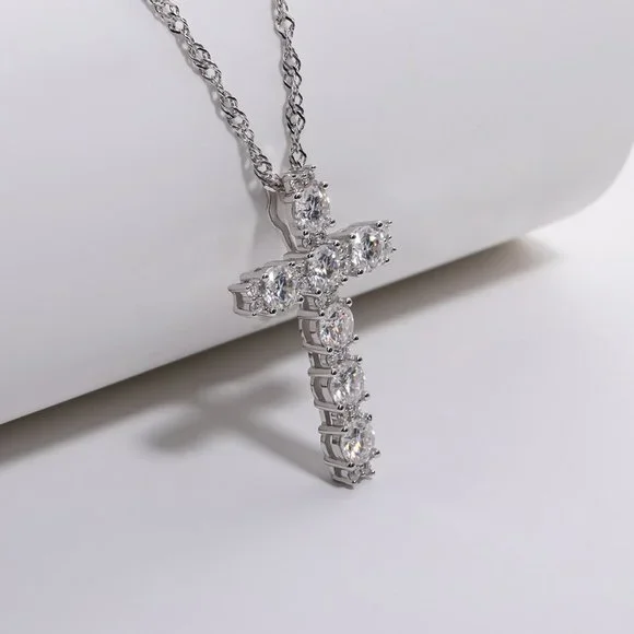 Certified 2.1 ct. t.w. Moissanite Diamond Holy Cross Necklace NEW - Picture 3 of 10